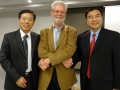 The co-chair of the CCFS-O Roy Atkinson with Wentian Wang (l) Deputy Head of Mission and Haisheng Zhao, Minister Counsellor (Culture) with the Chinese Embassy